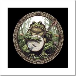 Vintage Cottagecore Frog Playing Banjo Frog Lover Posters and Art